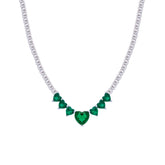 Asfour Crystal Tennis Necklace With Emerald Hearts Design In 925 Sterling Silver-ND0431-WG